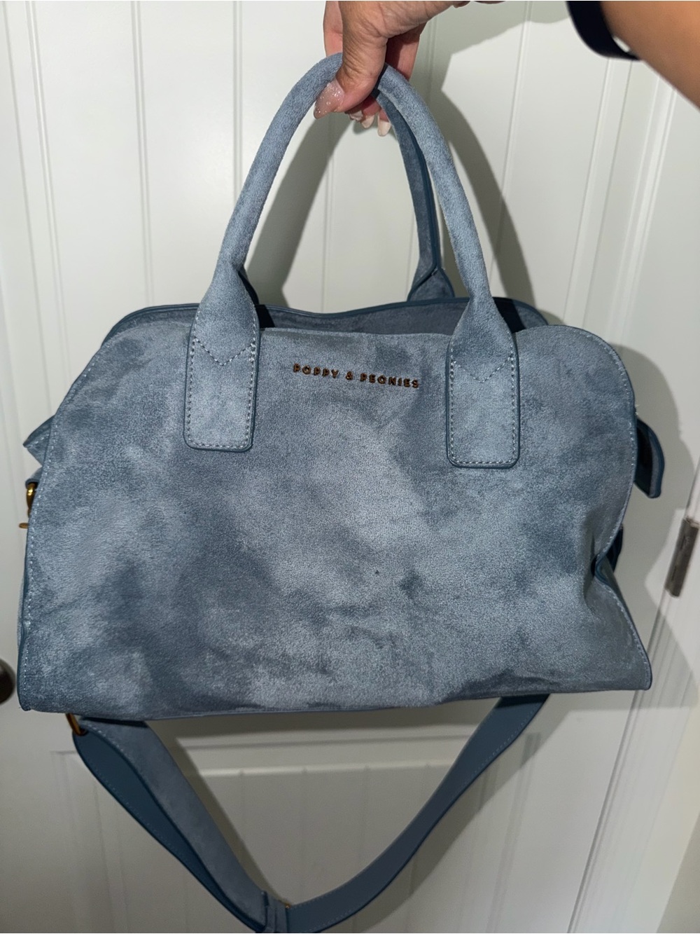 NWOT Sold Out Poppy & Peonies Mini Uptown Suede Top-Handle Satchel in Dusty Blue
